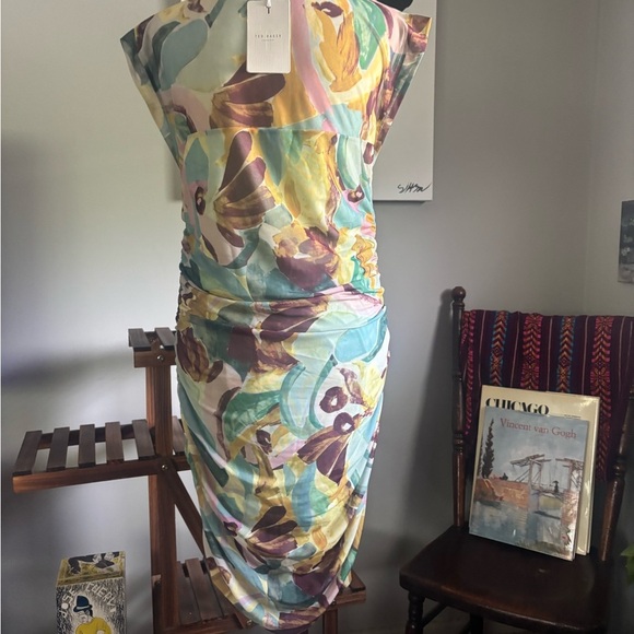 Ted Baker Amelia Multi   Green  Ruched Wrap Mini Dress - Picture 5 of 11